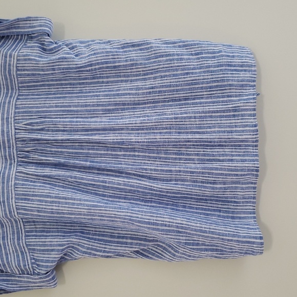 Nautica Women Linen Blend Top XS Blue White Stripes Short Sleeve Button Down - Picture 7 of 12